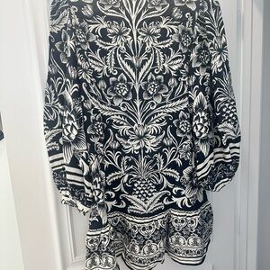 NWT Farm Rio Black and White Floral Mini Dress XL